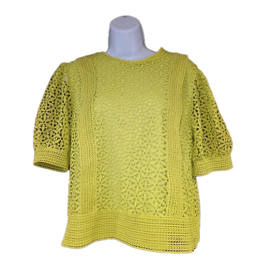 Nwt Pinkish Lime‎ Green Balloon Sleeve Crochet Top Sz L
